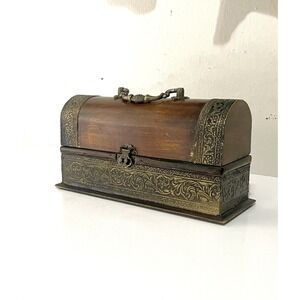 Vintage Wooden Jewelry Box Handmade Wood and Metal Brass Handle